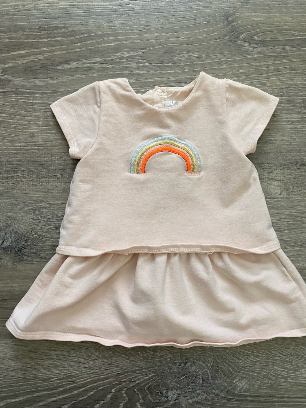 Chloe Cream Pink Dress with Pastel Rainbow Appliqué
